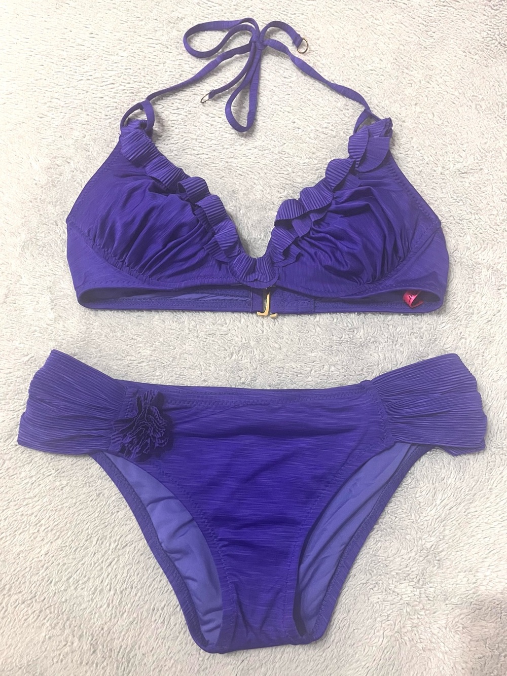 BETSEY JOHNSON Ruffle 2 Piece Purple/ Blue Bikini Size M